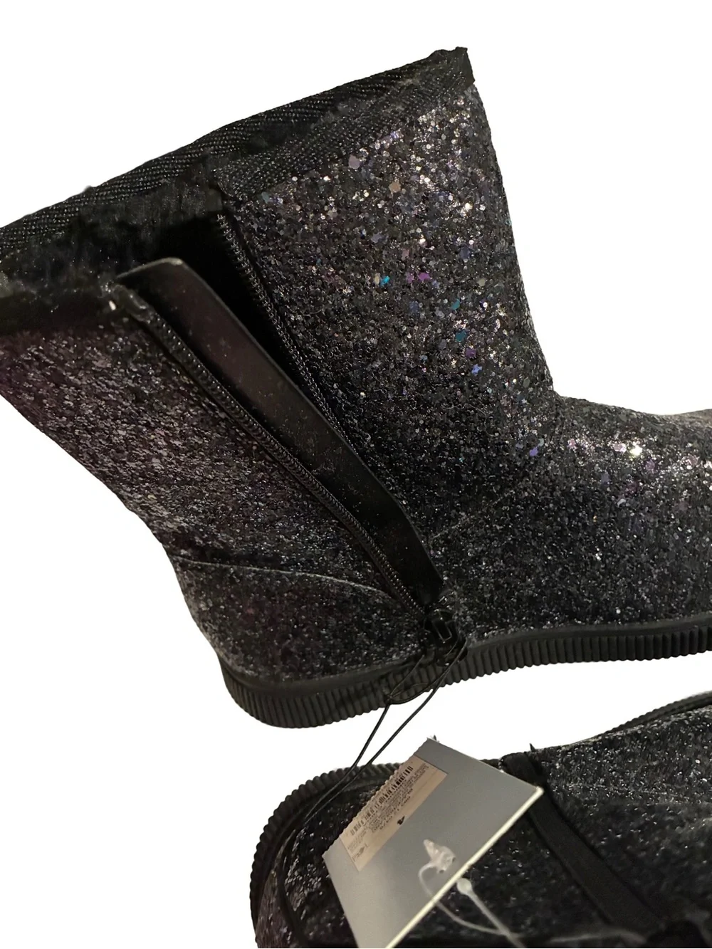 Cat & Jack Girl's Black Glitter Holland Shearling Style Boots Size 4 NWT